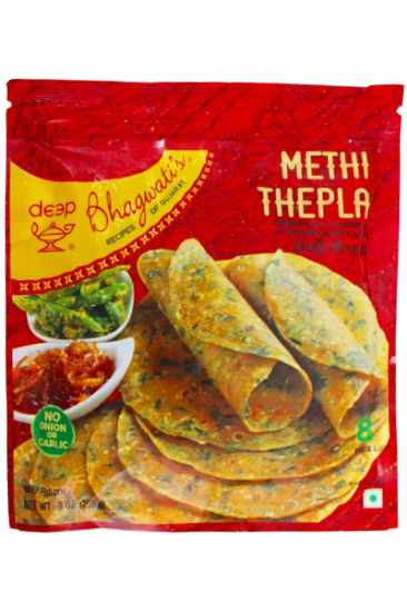 Bhagwati's Frozen Methi Thepla 255g — front view of packaged frozen fenugreek flatbreads
