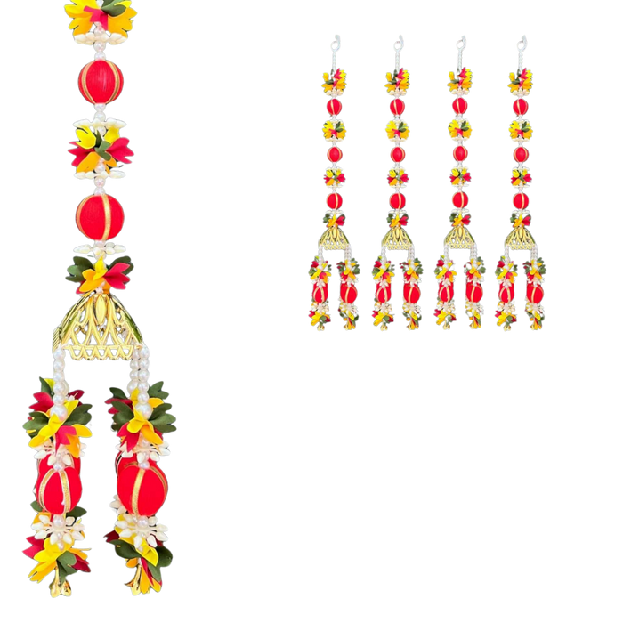 Flower And Beads Hanging Red Ladi