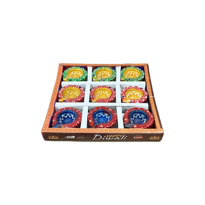 Lot de 9 diyas ronds colorés