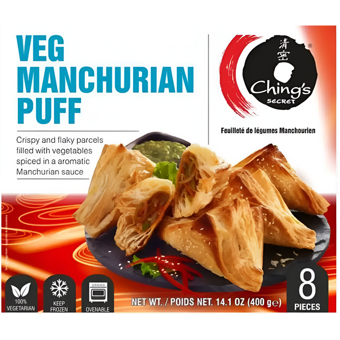 Ching's Veg Manchurian Puff 400g (8 Pcs) — box of crispy vegetarian snack puffs