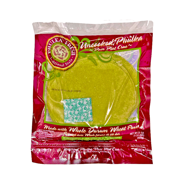 Phulka Fresh Uncooked Phulka 595g — pack of round uncooked Indian flatbreads